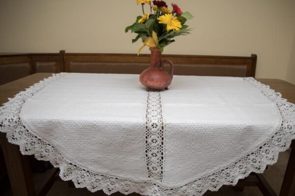 Față de masă, model tradițional, oval, alb 220x140-1813
