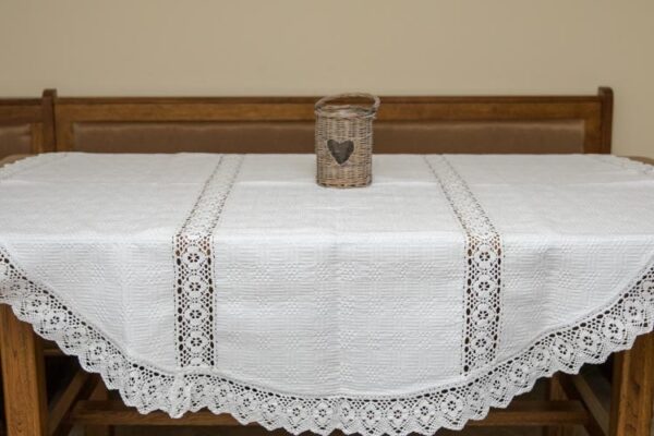 Față de masă, model tradițional, rotund, alb, diametru 140 cm-1637