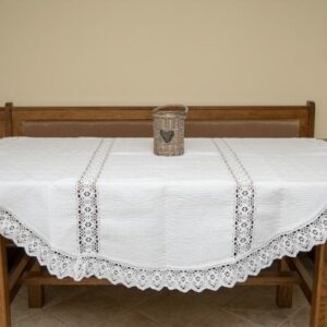Față de masă, model tradițional, rotund, alb, diametru 140 cm-0