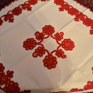 Față de masă, cusut manual cu trandafir, roșu-0