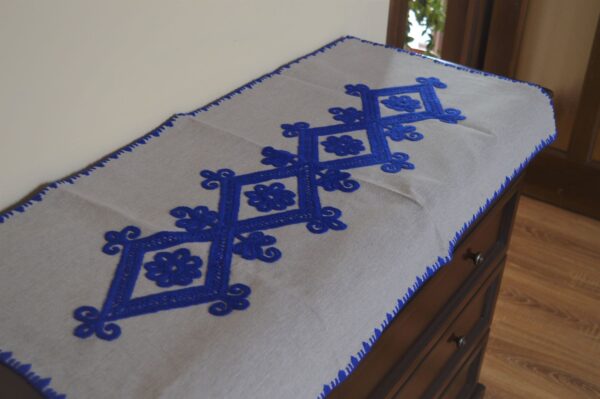 Față de masă, cusut manual cu tabele, albastru-2276